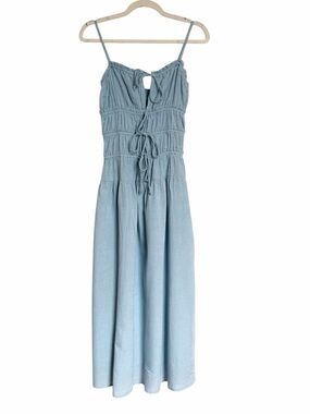 Sim & SamLight Blue Smocked Midi Dress with Tie Details Size Small